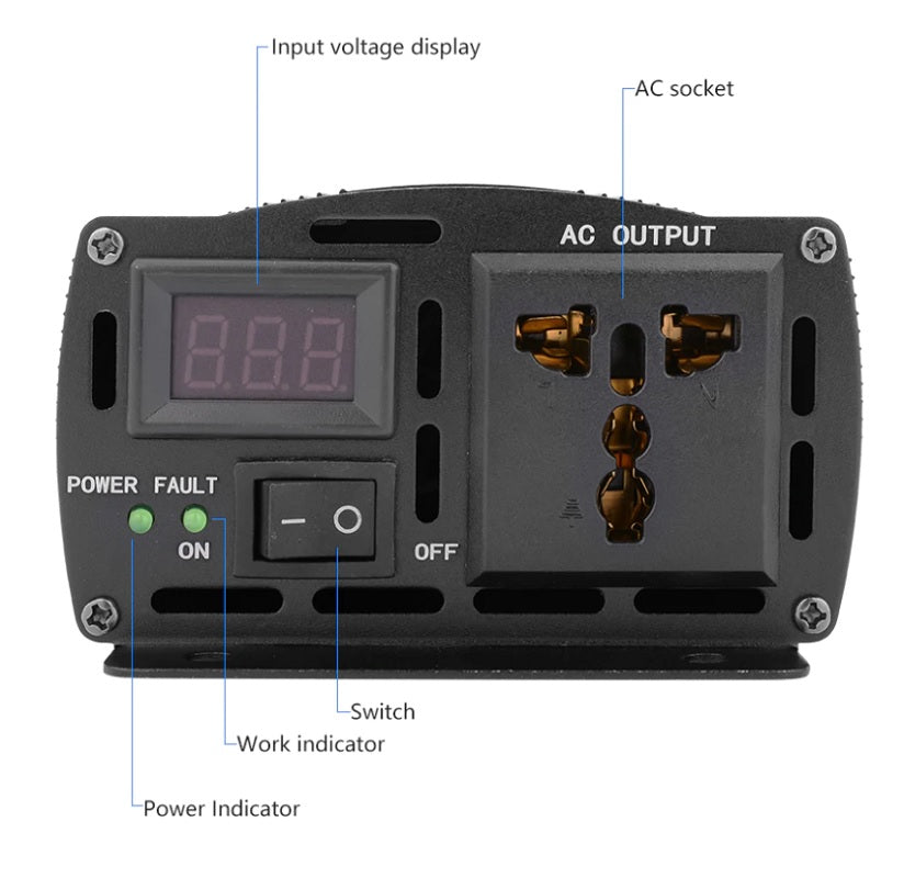 Top view of 1600W pure sine wave inverter 12V unit