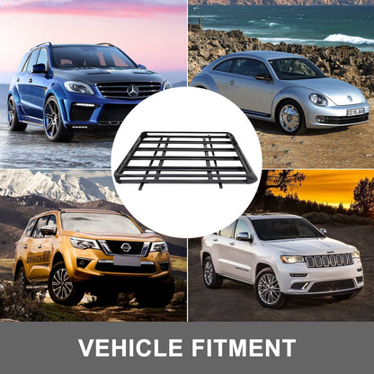 View of universal roof rack basket with side rails for cargo safety