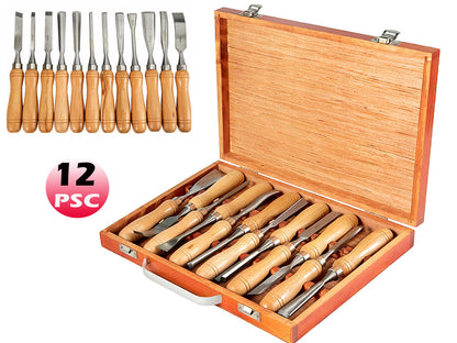 Detail of iron ferrules securing blades to handles in wood carving tools set